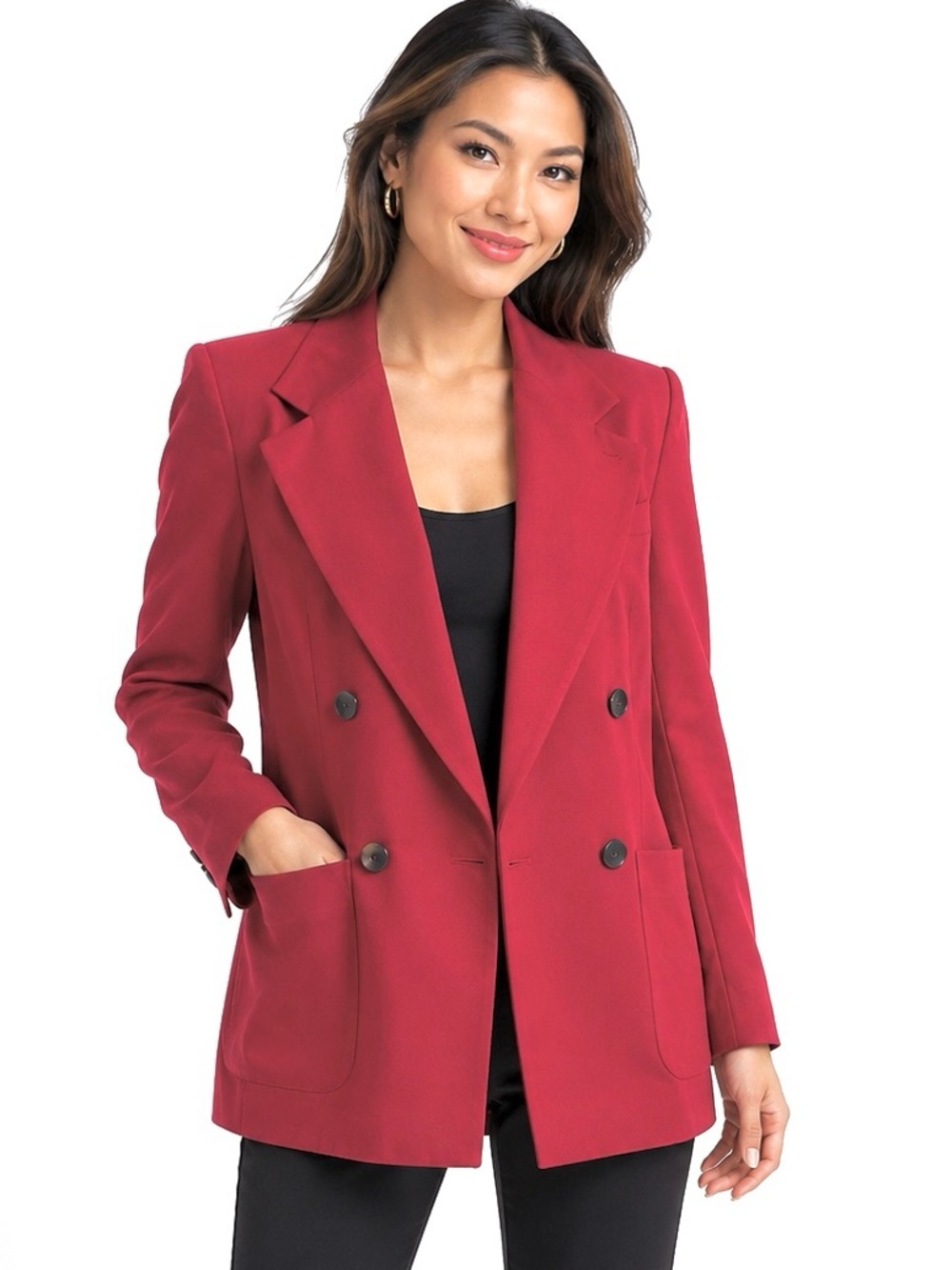 Vintage 80’ Ellen Tracy Red 100% Wool Blazer Double Breasted career size 10 luxe
